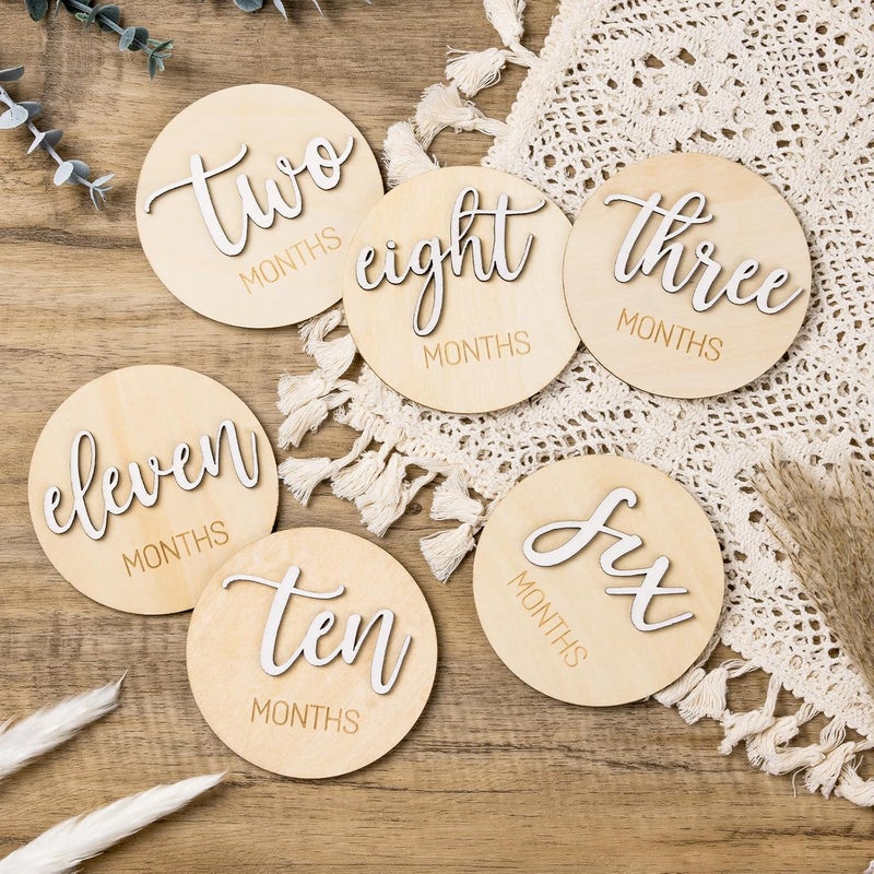 Giftacity Milestone Wooden Circles for Monthly Baby: Newborn Age Milestone Signs Cards for Hospital - Month Markers Discs for New Boys and Girls - Image 1